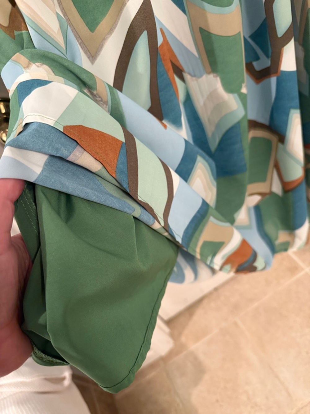 Geometric Print Long-Sleeve Midi Dress in Green Tones - Picture 6 of 6